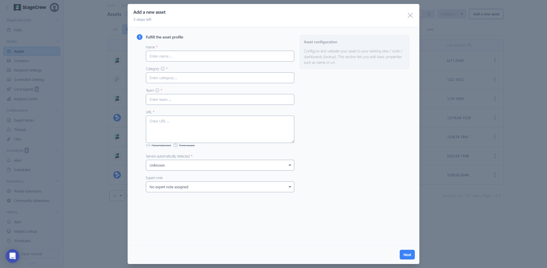 Register Asset's information
