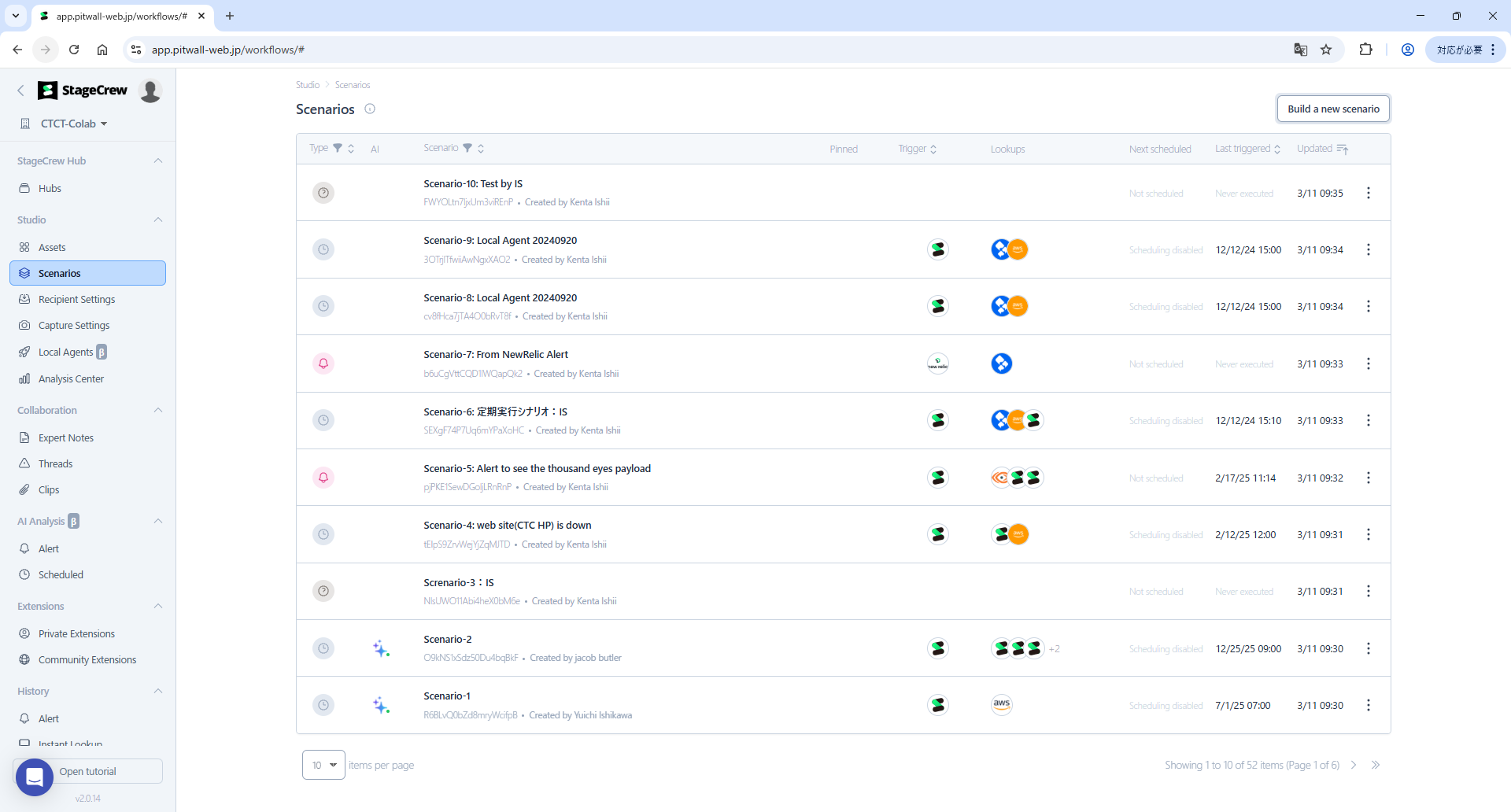 Scenario's initial page