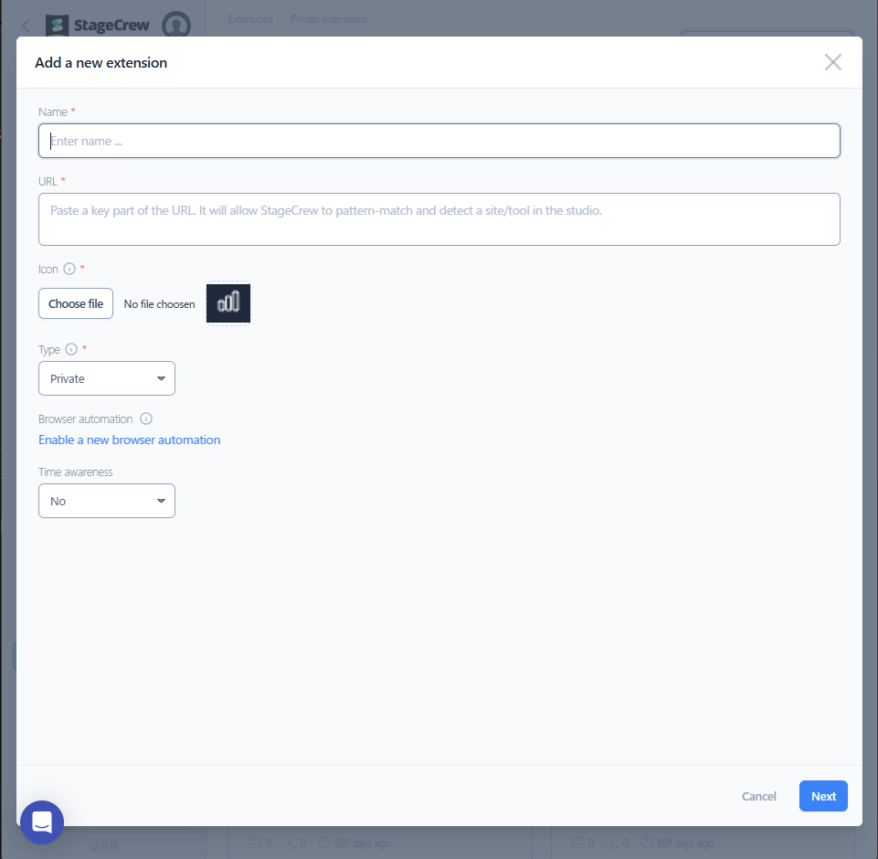 Private extension registration